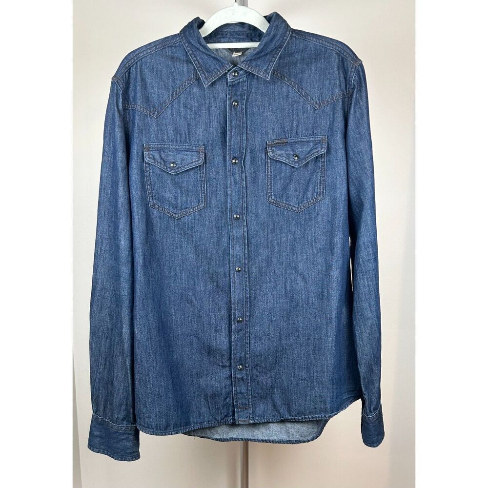 Diesel Sonora Long Sleeve Denim Shirt Dark Wash Men's XXL Western Cut Pearl Snap